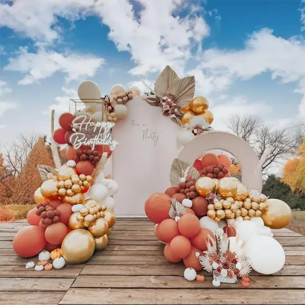 Fall Balloon Garland Arch Kit 143pcs Double Stuffed Terracotta Dark orange and Gold white sand Balloons for Fall in love Bridal Shower Rustic Boho Baby Shower bride to be decorations