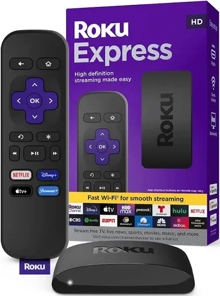 Roku Express HD Streaming Media Player with High Speed HDMI Cable and Simple Remote