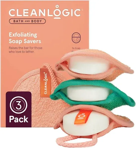 Cleanlogic Bath & Body Exfoliating Soap Saver, Exfoliator Scrubber Pouch, Daily Skincare Routine for Smooth Clean Skin, Assorted Colors, 3 Count Value