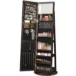 Brown Swivel Jewelry Armoire with Mirror