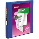 Avery Durable View Binder with DuraHinge and Slant Rings, 3 Rings, 1" Capacity, 11 x 8.5, Blue