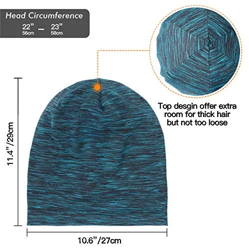 Silk Satin Lined Bonnet Sleep Cap - Adjustable Stay on All Night Hair Wrap Cover Slouchy Beanie for Curly Hair Protection for Women and Men - Heather Lake Blue