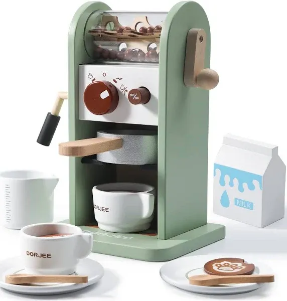 Dorjee Play Kitchen Accessories Kids Coffee Maker Playset-Wooden Grinder Play Ki