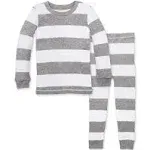 Burt's Bees Baby Toddler Rugby Stripe Organic Cotton Snug Fit Pajama Set - Gray 3T