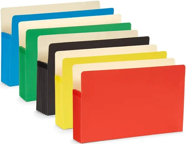 Blue Summit Expandable Legal File Folders for Bulky Documents, Legal Size, 5" Expansion, Assorted Colors, 10 File Pockets