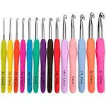 BCMRUN Crochet Hooks Set,14 Pcs 2.25mm(b) 10mm(n) Ergonomic Soft Grip Handles,smooth Knitting Needles Kit with Bag for Arthritic Hands,Extra Longknit