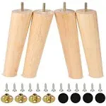 Wooden Oak Wood Round Furniture Legs 4 Inch Set of 4 Mid-Century Modern Sofa Replacement Parts Couch Bed Coffee Chair Desk Table Feet Legs with Pre-Drilled Bolts (4"/ 10cm, Natural-Slant)