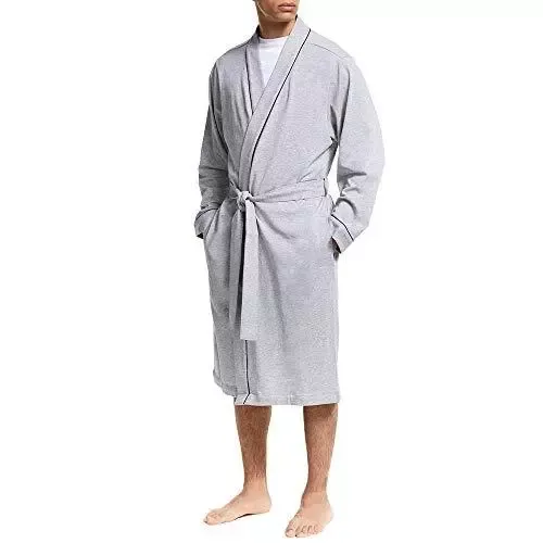 Mens Contrast Piping Cotton Kimono robes Soft Lightweight Plus Size Bathrobe ...