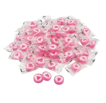 Round Hard Candy with Heart (152 individually wrapped candies) Perfect for Weddings and Valentines Day (Pink)