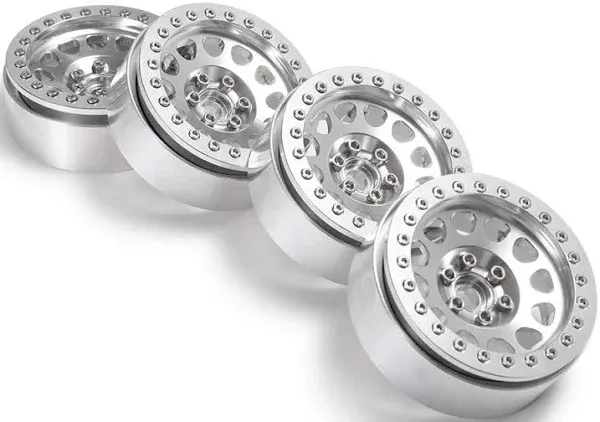 Rclions Aluminum Alloy 2.2" Beadlock Wheels Rims for 1/10 RC Rock Crawler Car Axial Wraith,SCX10,TRX4 -Pack of 4 (Silver)