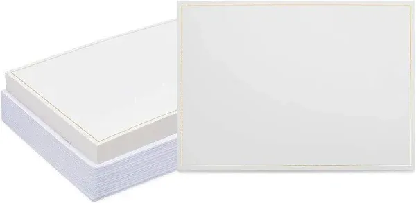 50-Pack White Cardstock Paper with Gold Foil Border, Envelopes Included (5 x 7 In)