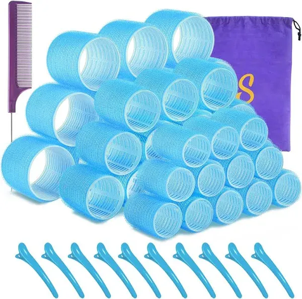 Self grip hair roller set 36 pcs,Heatless hair curlers,Hair rollers with hair roller clips and comb,Salon hairdressing curlers,DIY Hair Styles, Sungenol 3 Sizes Blue Hair Rollers in 1 set