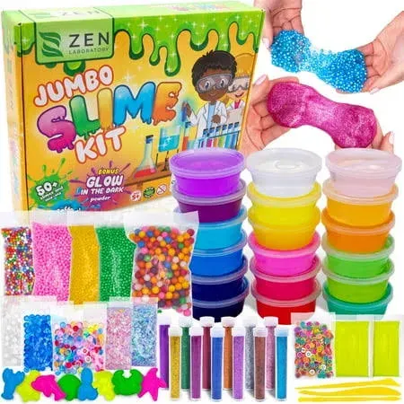 Zen Jumbo Slime Maker Supplies Kit for Kids. Safe Non Toxic Toys Glow in Dark