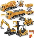 Geyiie Construction Vehicles Truck Toys, Engineering Truck Die Cast Alloy Truck Head, Tractor Trailer Excavator Dump Loader Cement Forklift Sandbox