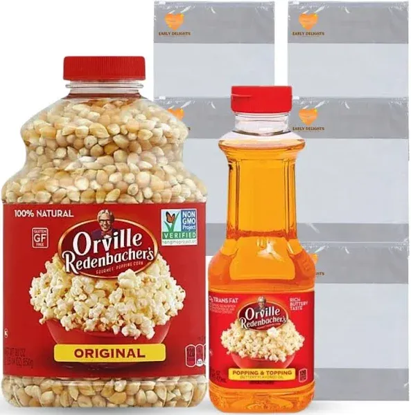 Orville Redenbacher's Gourmet Popping Corn, Original Pop Corn and Popping & Topping Buttery Flavored Oil (Pack of 2) - with Make Your Day Bag Clip