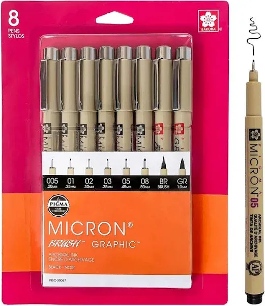 Sakura Pigma Micron Pens 05 .45mm Fine Line 6 Pack Black Pens INSC-50038 NEW!