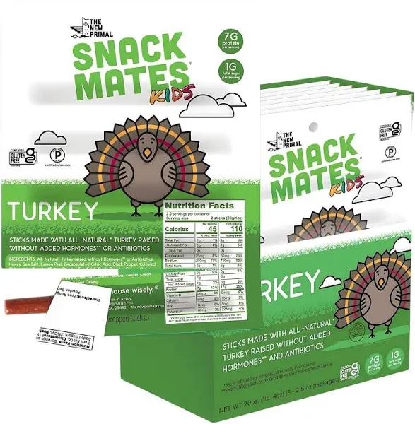 The New Primal Snack Mates Turkey Sticks  - Case Of 8 - 2.5 Oz