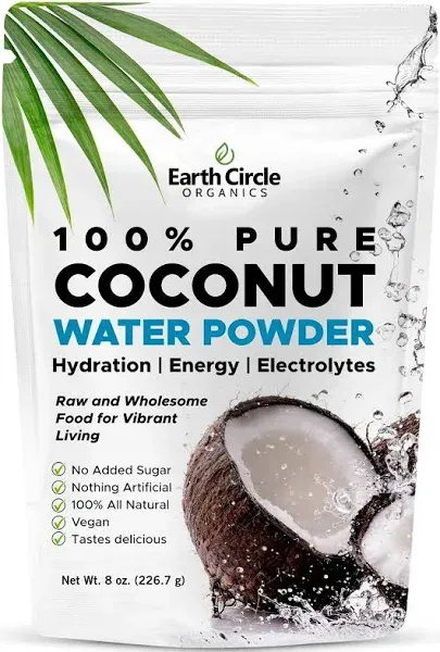 Earth Circle Organics Pure Coconut Water Powder | Hydration | Energy and Electrolyte Supplement | No Additives or Added Sugar | Vegan | Gluten Free - 8oz