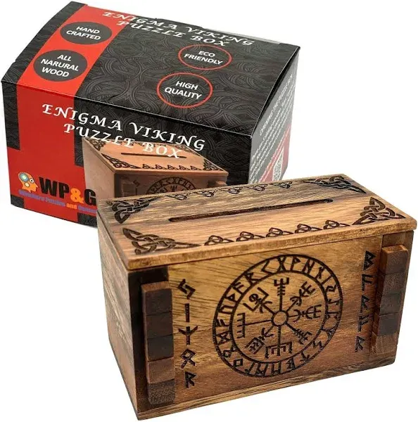 Enigma Viking Secret Puzzle Box - Money and Gift Card holder in a Wood IQ Tri...