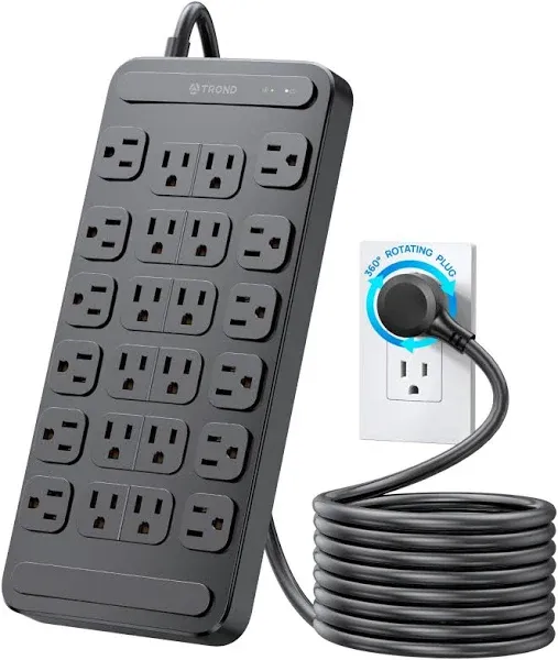 Surge Protector Power Strip 360° Rotating Flat Plug, 24 AC Outlets, 4000 Joul...