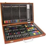 U.S. Art Supply 82-Piece Deluxe Artist Studio Creativity Set Wood Box Case - Art Painting, Sketching Drawing Set, 24 Watercolor Paint Colors, 24 Oil