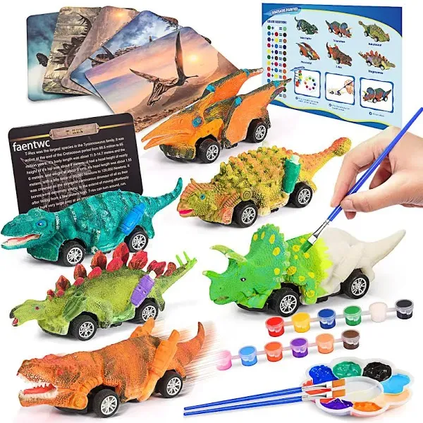 Faentwc Dinosaur Toys 2 in 1 Dinosaurs Painting Kits and Pull Back Cars