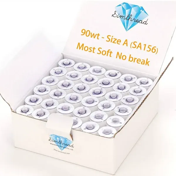 Simthread 144pcs White 90 Weight WT Prewound Bobbins Thread Size A Class 15 Plastic Sided for Brother Babylock Embroidery Thread Sewing