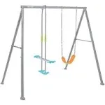 Intex Two Feature Colored Playground Swing Set with Trapeze Bar for Kids, Gray