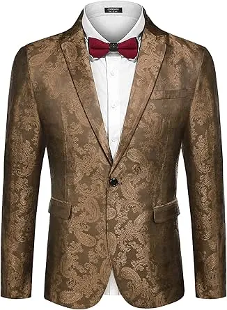 COOFANDY Men's Floral Tuxedo Jacket Paisley Notch Lapel Stylish Suit Blazer Jacket for Wedding