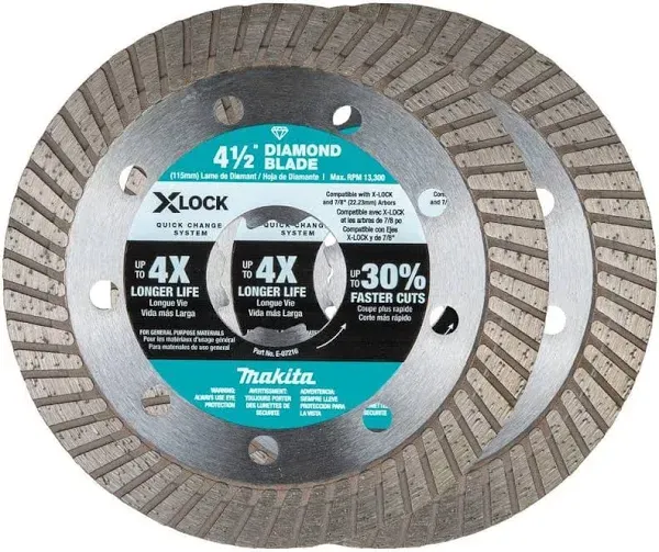 Makita E-07222 X-Lock 4-1/2" Turbo Rim Diamond Blade for Masonry Cutting, 2/pk