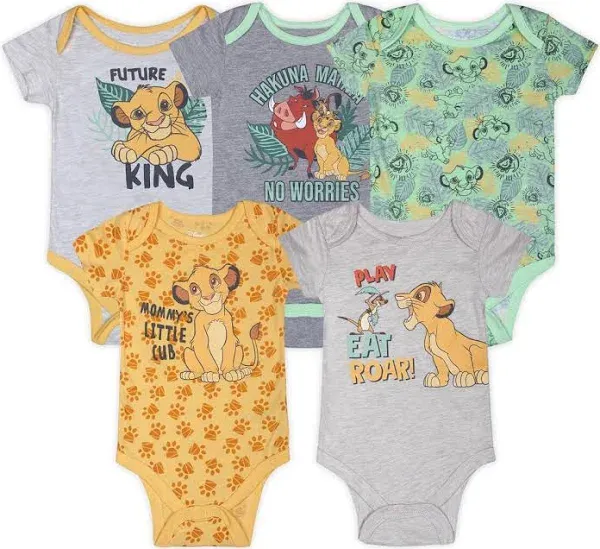 Infant Disney 5-Pack Lion King Hakuna Matata Short Sleeve Bodysuit Creeper Set