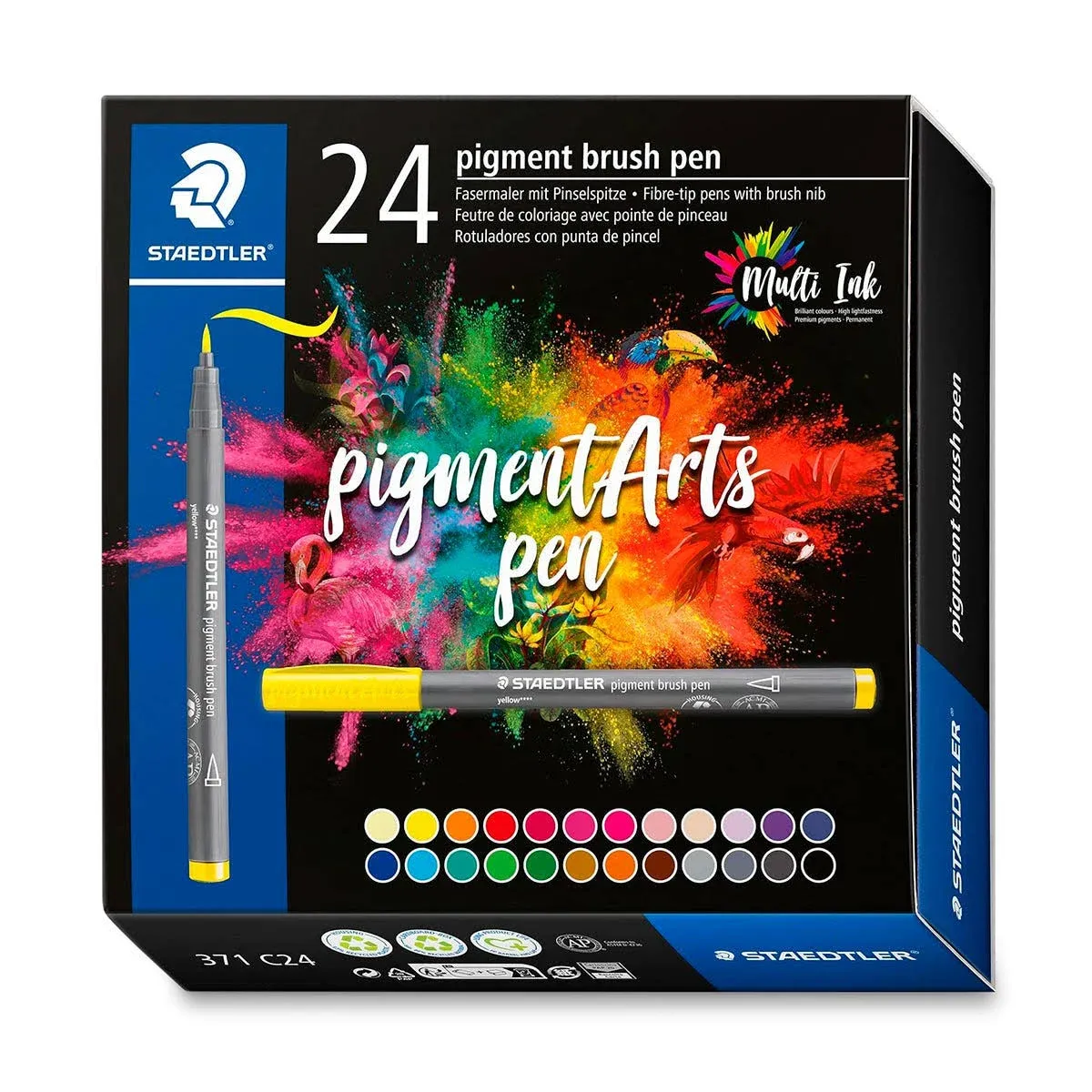 STAEDTLER 371 C24 Pigment Arts Brush Pen - Assorted Basic Colours (Pack of 24) B