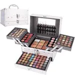 Miss Rose M 132 Color All in One Makeup Kit,Professional Makeup Case Set for Teen Girls, Multicolor Eyeshadow Palette(006N2-Silver)