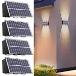 Solar Powered Wall Lights Outdoor Waterproof Up and Down Lights Outside LED Wall Washer Lighting for Yard Garden Patio (Warm White, 6LED 4 Pack)