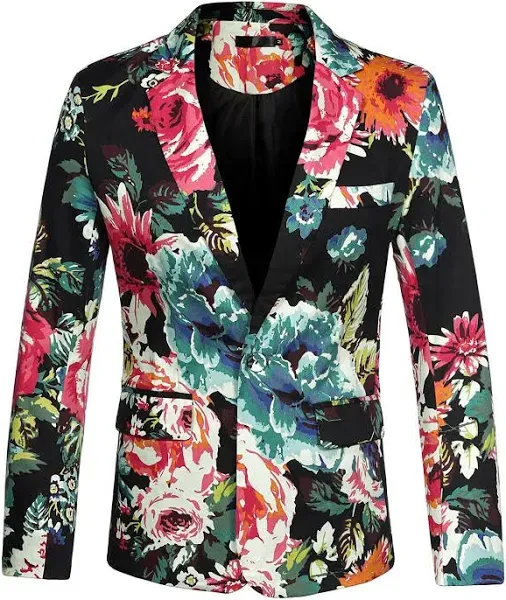 Lars Amadeus Men's Floral Print Prom Suit Blazer Jacket