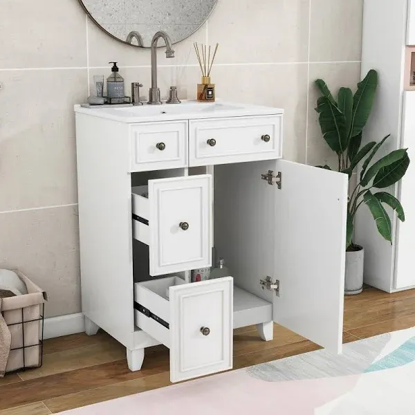 Harper&Bright Designs 24-Inch Bathroom Vanity Cabinet with Ceramic Sink