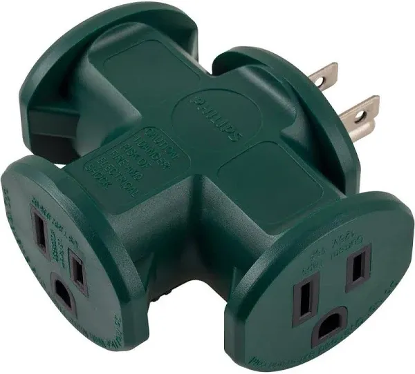 T-Shaped 3-Outlet Extender, 3-Prong Power Extender, Outdoor Grounded Wall Tap