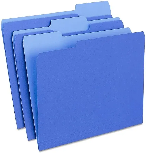 Staples File Folders 1/3-Cut Tab Letter Size Blue 100/Box