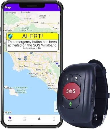 SecuLife SOS Wristband Life Saving Alert System, Fall Alert Monitoring, SOS Emergency Call Button with Speakerphone, Elderly GPS Tracking, Seniors, Dementia, Alzheimer