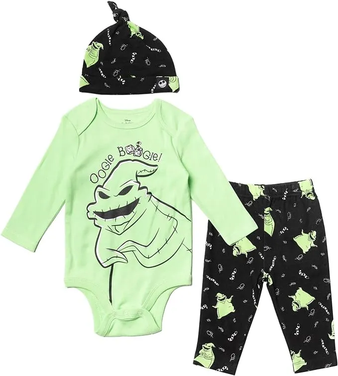 Disney Nightmare Before Christmas Sally Jack Skellington Baby Bodysuit Pants and Hat 3 Piece Outfit Set Newborn to Infant