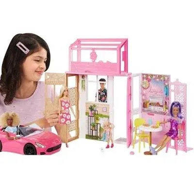 🔥Barbie Dollhouse with Doll 2 Levels &amp; 4 Play Areas Fully Furnished Brand New🔥