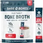 Bare Bones Bone Broth Instant Powdered Mix, Ramen, Pack of 8, 15g Sticks, 10g Protein, Keto & Paleo Friendly Bone Broth Packets