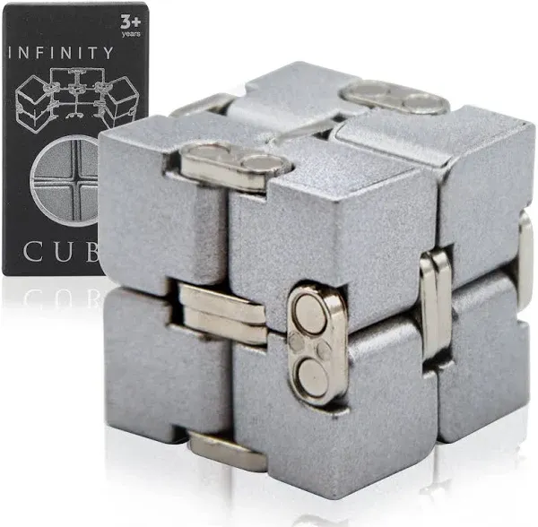 Metal Infinity Cube Toy for Kids, Teens, and Adults, Best Desk Gadget and Sensory Tool for Fidgeting, Anxiety, and Stress Relief, Cool Office Decor and Gift for Men in Metal Aluminum Fidget Toy