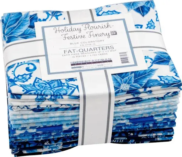 Robert Kaufman Holiday Flourish Festive Finery Blue Fat Quarter Bundle