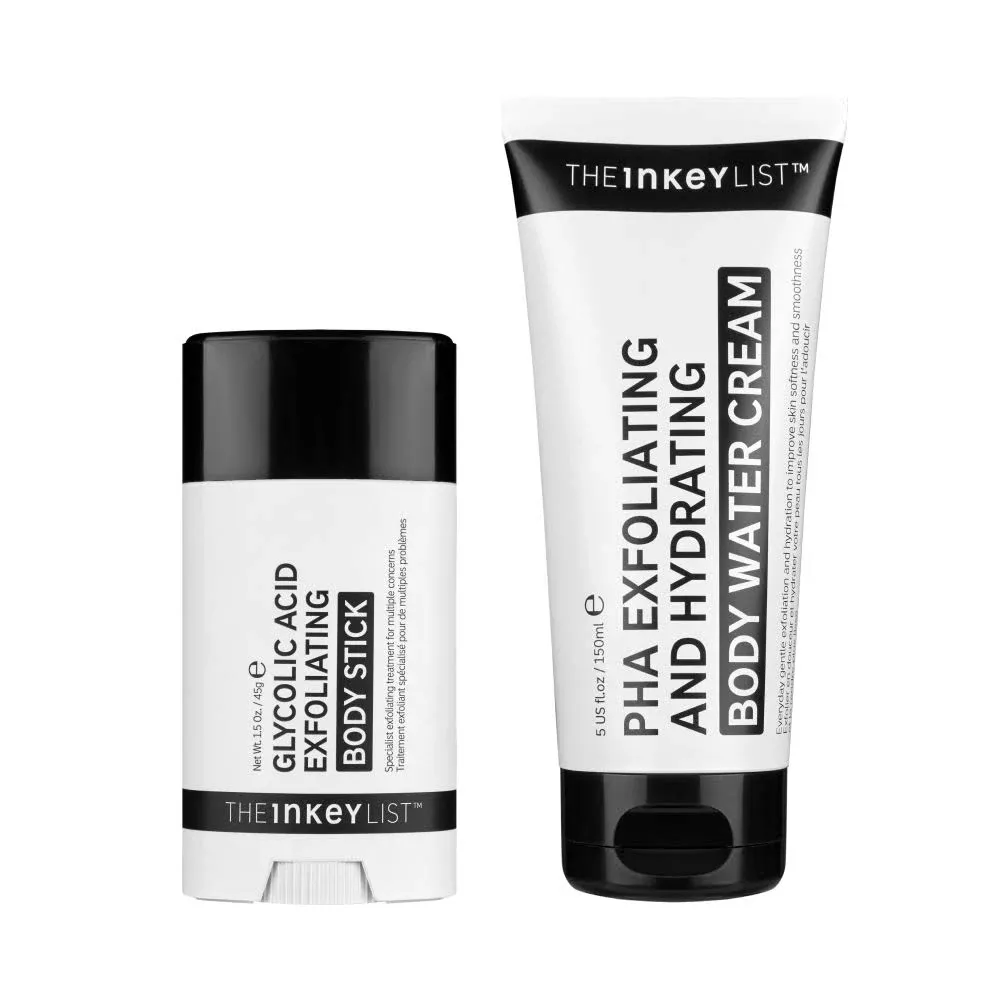 The INKEY List The Exfoliating Body Duo - Glycolic Acid Exfoliating Body Stick and PHA Exfoliating and Hydrating Body Water Cream, White