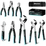 8-Piece Pliers Set with Rolling Pouch, Cr-V/Cr-Ni Construction, Various Sizes