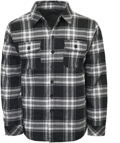 URBANJ Men's Long Sleeve Heavy Weight Quilted Lined Plaid Flannel Shirt Jacket