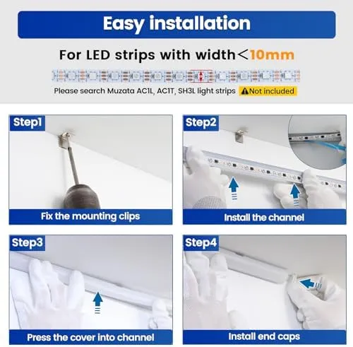 Muzata V-Shape Aluminum Channel for LED Strip Lights