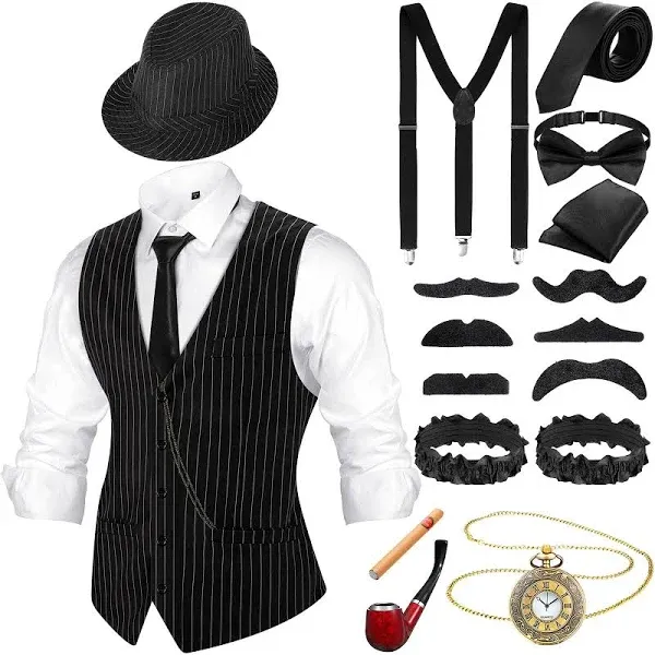 1920s Mens Costume Fedora Hat,Gatsby Gangster Medium Twvest-twwhhat