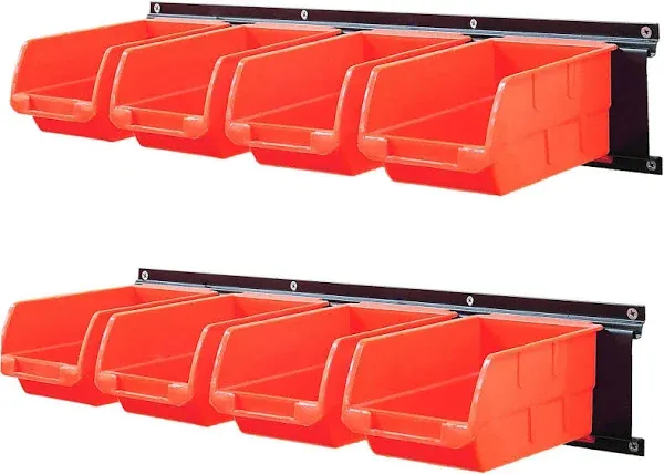 Wallmaster 8-Bin Storage Bins Garage Rack System 2-Tier 8Bins+2Rails, Orange 